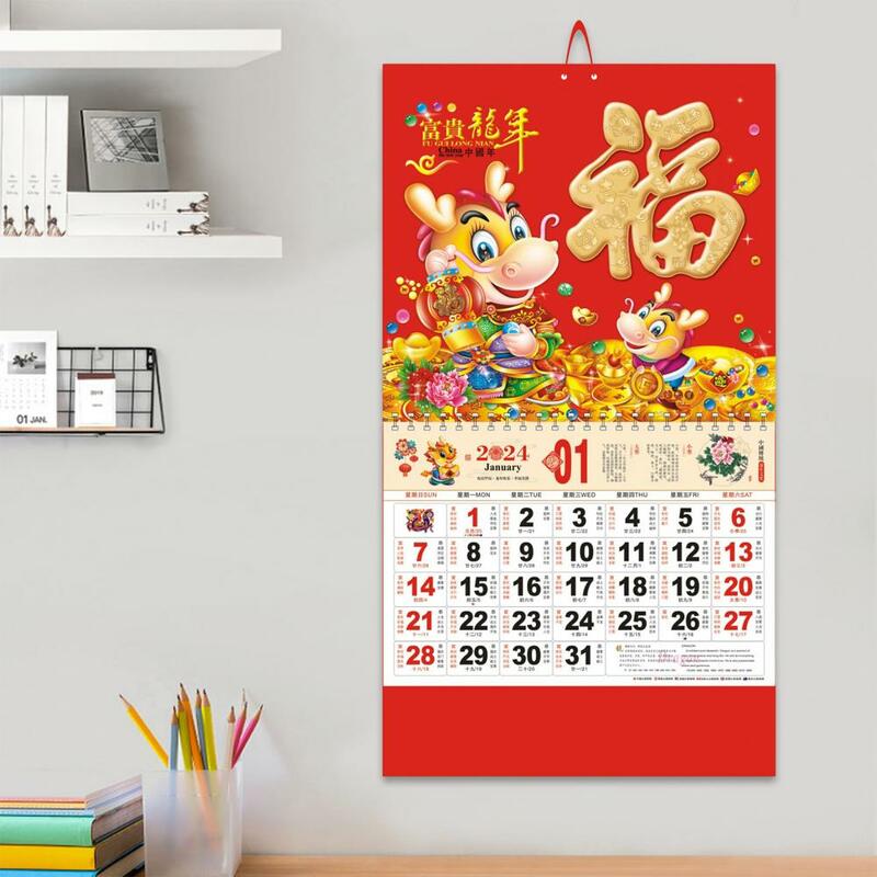 Klasyczny projekt kalendarza 2024 rok kalendarz 2024 chiński noworoczne, ścienne wiszące kalendarze tradycyjny księżycowy rok wystrój domu