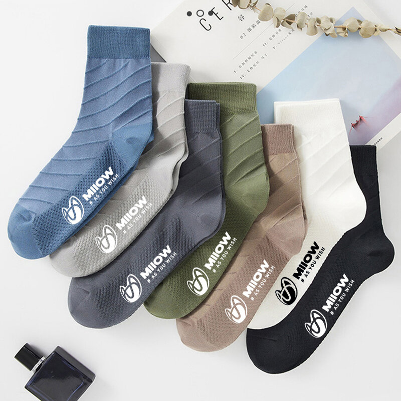 MiiOW-calcetines largos de algodón para hombre, medias de tubo informales, cálidos, coloridos, con logotipo de alta calidad, 5 pares por lote