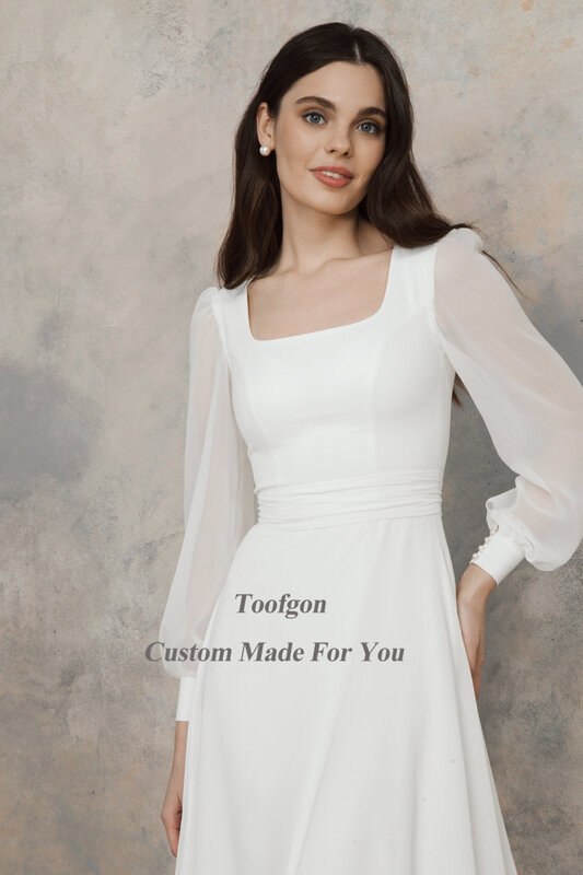 Toofゴン-アイボリーオーガンザショートウェディングドレス、女性用、長袖、スクエアブライダルガウン、フォーマルプロムパーティー、イブニングドレス、プリンセス