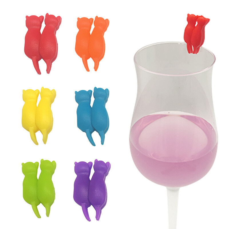 1/6/10/12pc Wine Glass Marker Wine Charms Glasses Identifier Marker Cups Glasses Markers Silicone Glass Tongue Shape Glasses Tag