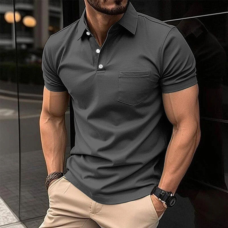 Новая повседневная мужская облегающая спортивная рубашка-поло с коротким рукавом и отложным воротником