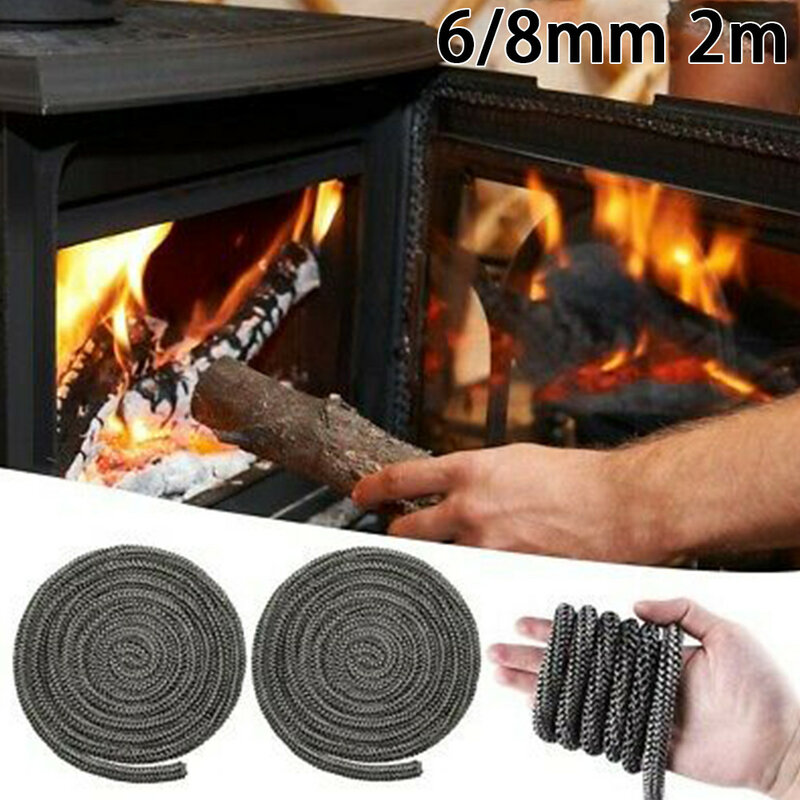 Уплотнительный шнур для камина 2 м, черный уплотнительный шнур для двери плиты, шнур для камина, сменный уплотнительный шнур для деревянной горелки 6/8/10/12 мм