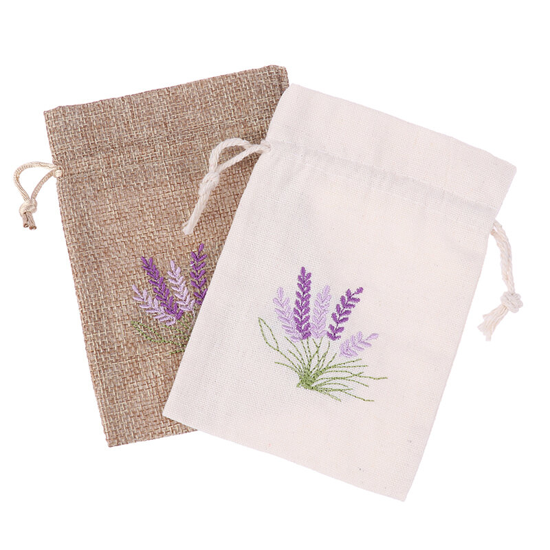 Reutilizável Aromaterapia Drawstring Bag, Seco Flor Aroma Sacos, Algodão Juta Sementes Sacos, Bordado Lavanda Bolsas, 1Pc