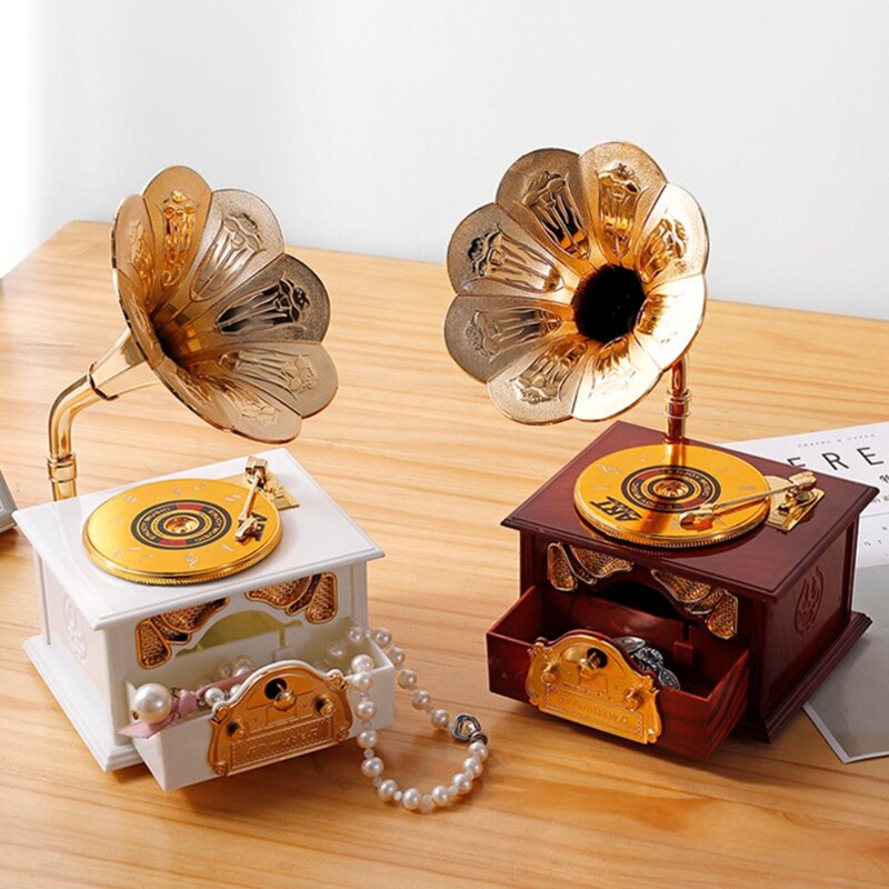 Europese Stijl Creatieve Grammofoon Model Muziekdoos Retro Muziekdoos Record Huis Woonkamer Bar Kantoordecoratie Cadeau Ornamenten