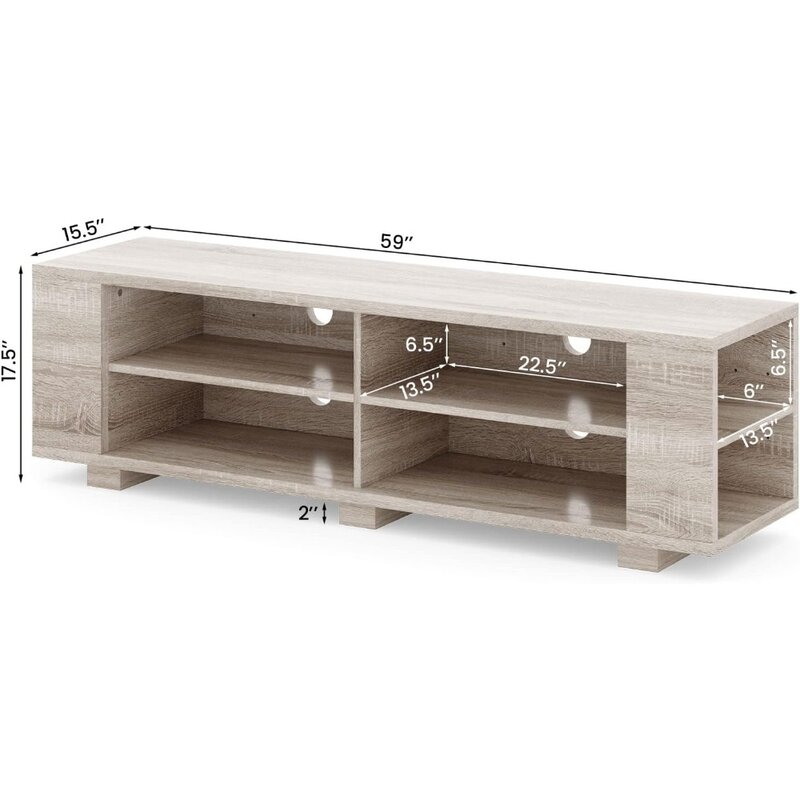 TV Stand for TVs up to 65 Inch Flat Screen, Modern Entertainment Center with 8 Open Shelves, Farmhouse TV Storage Cabinet