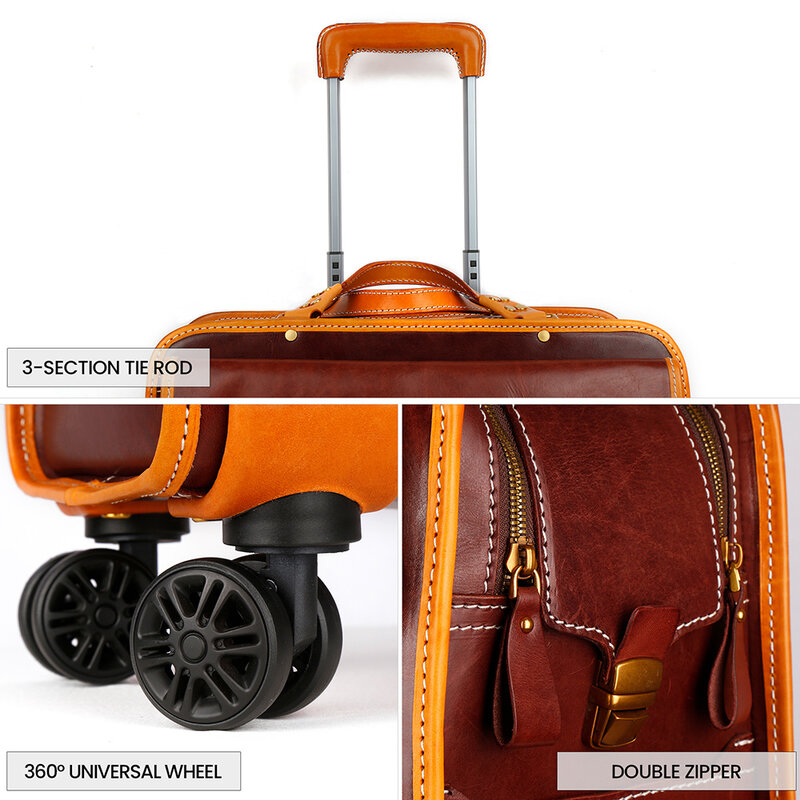 Real Leather Cabin Travel Luggage Suitcase Wheeled Trolley Weekend Bag Business 20 inch Rolling Luggage