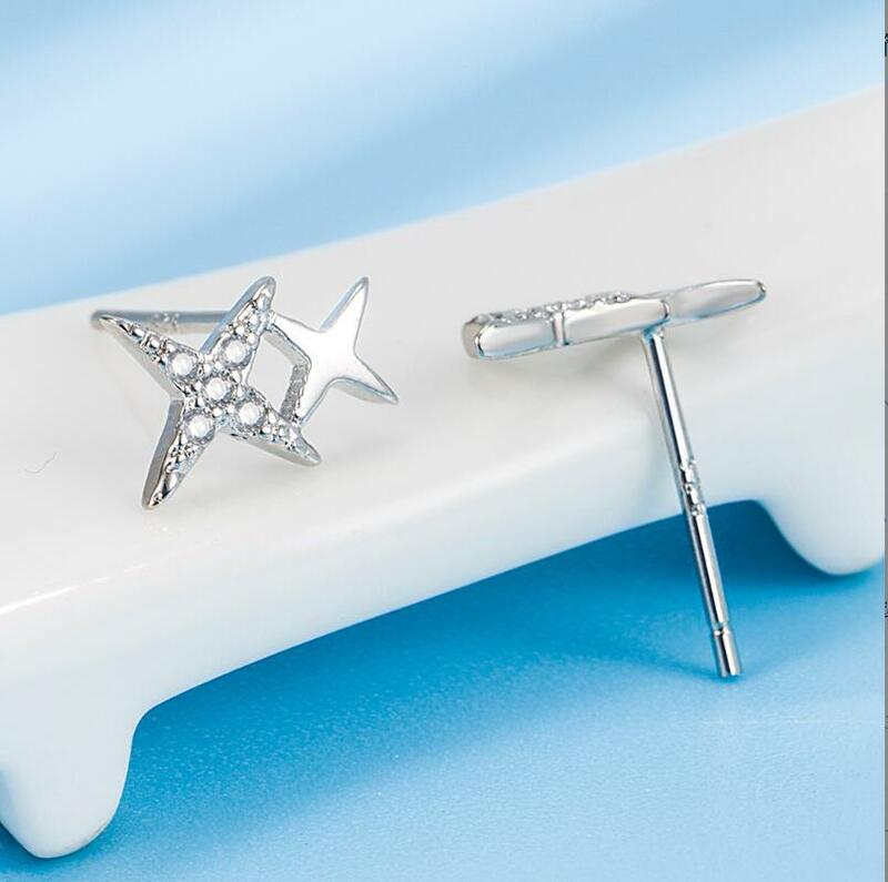 Trendy Sparkling Zircon Star Stud Earrings For Wome Party Fashion Jewelry Real 925 Sterling Silver Accessories Gift