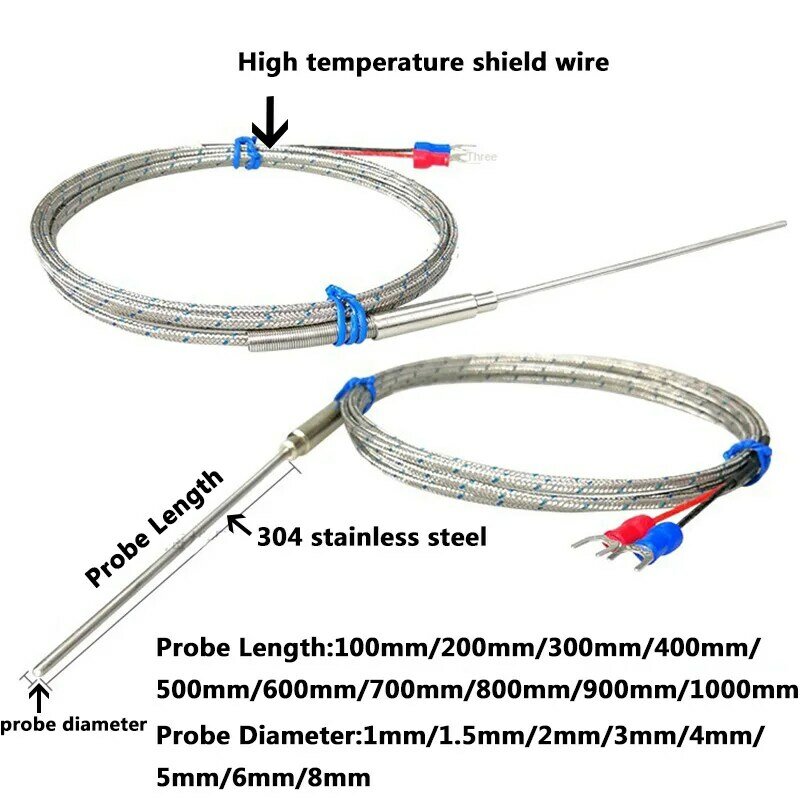 1100 ℃ K type armored thermocouple WRNK-191  temperature sensor 1mm 1.5mm 2mm 3mm 4mm 5mm 6mm 8mm thermocouple probe temperature