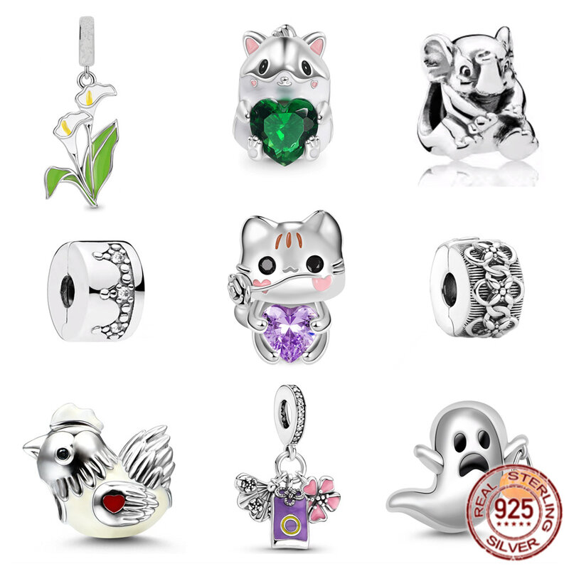 NEW Cute Hamster, Cat, Ghost, Chicken, Elephant Charm Silver 925 Bead Women Jewelry Gift Fit Original Pandora Bracelet Necklace