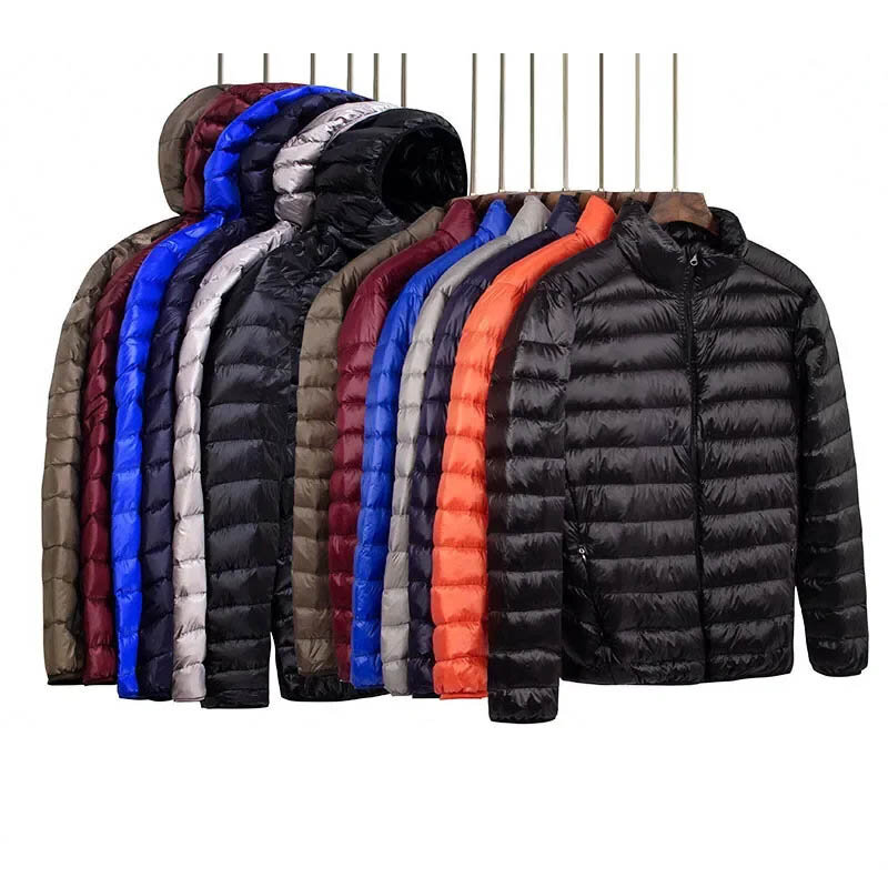 Jaket bertudung ringan untuk pria, jaket mantel pendek ultra-tipis ringan musim gugur dan dingin 2022, jaket mantel Down modis untuk pria