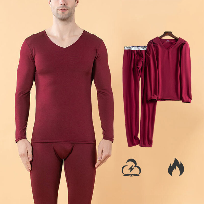Setelan pakaian dalam termal pria, setelan pakaian dalam pria termal panjang tidak terlihat halus katun berlapis bulu musim dingin
