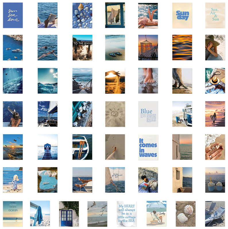 50 Stuks Blauwe Zee Vakantie Serie Graffiti Stickers Geschikt Voor Laptop, Helm, Desktop Decoratie, Diy Sticker Speelgoed