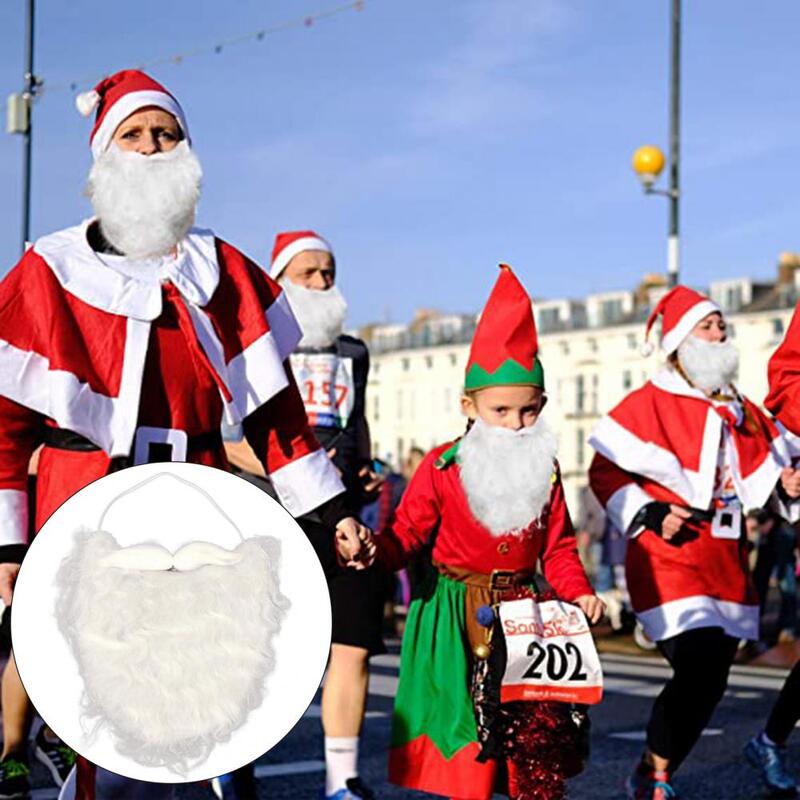 Disfraz esponjoso rizado de barba de Papá Noel para adultos y niños, actuación navideña, bigote de manillar blanco falso para fiesta