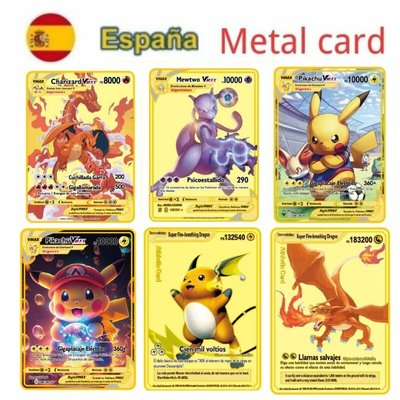 Spaans Pokemon Kaarten Gold Metal Pokemon Kaarten Spaans Hard Ijzer Kaarten Mewtwo Pikachu Gx Charizard Vmax Pakket Game Collection