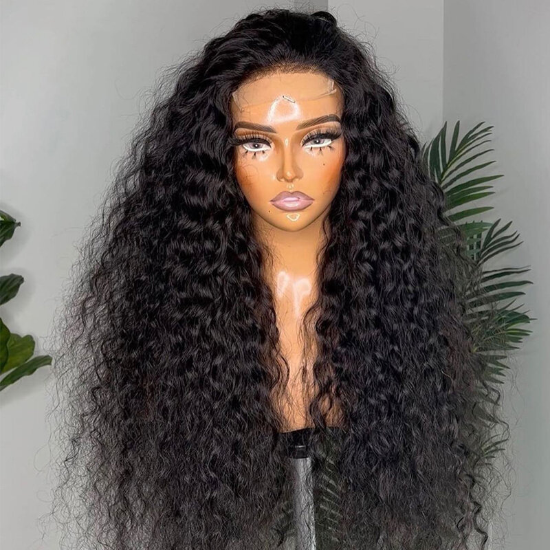 Natural Black Soft 26“ Long Glueless 180Density Kinky curly Lace Front Wig For Women BabyHair  Preplucked Heat Resistant Daily