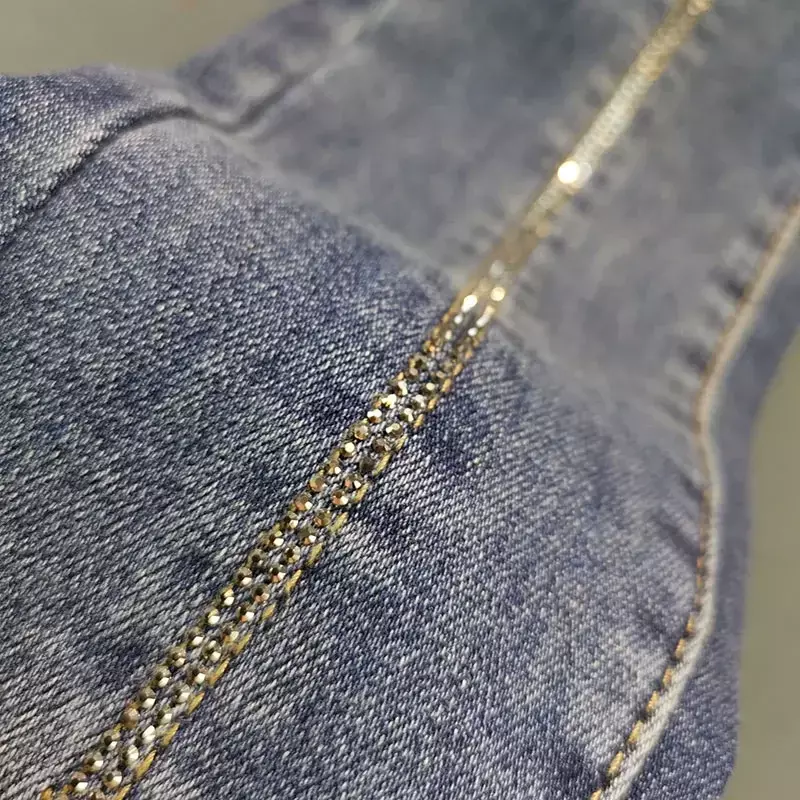 2024 primavera autunno nuovi pantaloni in Denim blu a vita alta Jeans da strada con perforazione a caldo da donna Jeans Skinny elasticizzati in cotone Blingbling blu