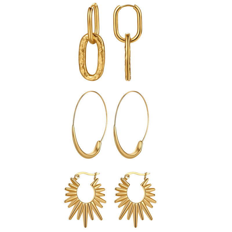 BONISKISS-Ensemble de boucles d'oreilles créoles en or pour femme, boucles d'oreilles de forme irrégulière, bijoux de haute qualité exquis, cadeau de la fête des Léons