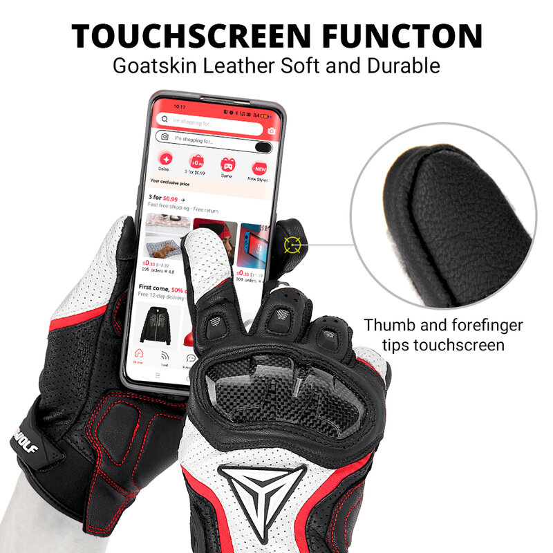 Sarung tangan balap motor Pria, sarung tangan kulit musim panas tembus udara untuk bersepeda motor Motocross