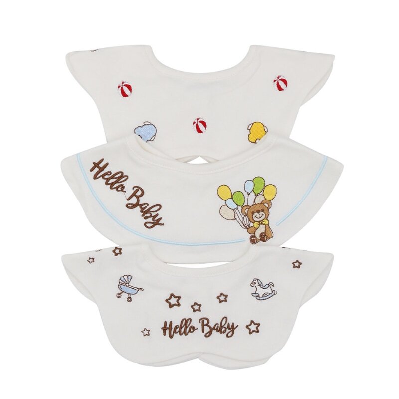 3 pçs/set 360 ° girar babadores alimentação do bebê babadores colar decoração bordado toalha saliva algodão anti-mancha