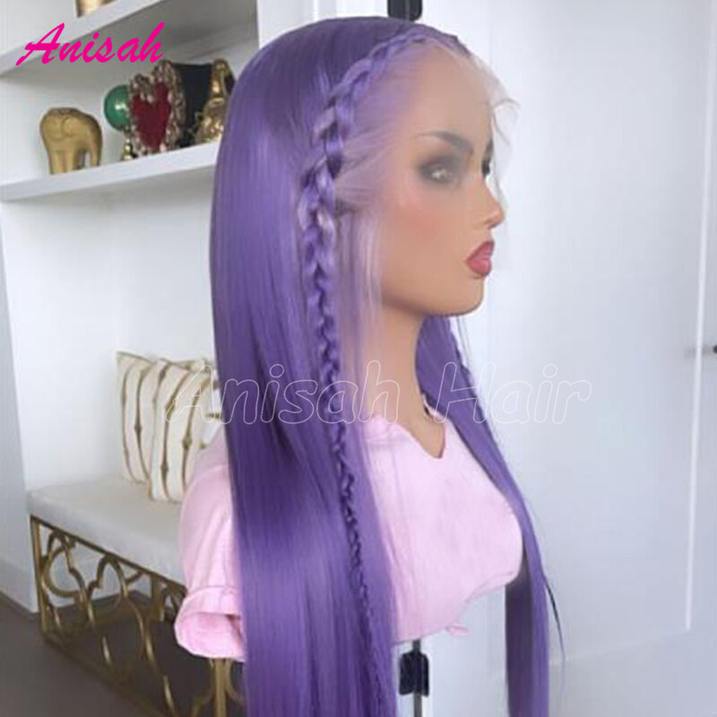 Brazilian Virgin Hair Ash Purple Lace Front Wig Pre Plucked Bone Straight 13x4 Lace Frontal Human Hair Wigs With Baby Hair
