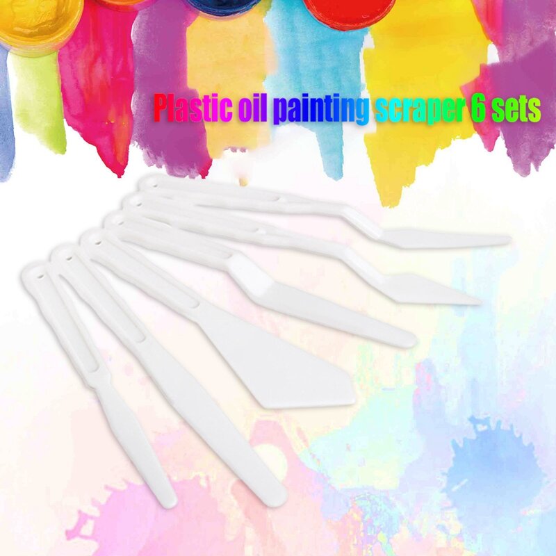 Juego de cuchillos de paleta de plástico, espátula, espátula, placa acrílica, mezcla de colores para pintura al óleo y lienzo, suministros de arte, 6 unids/set