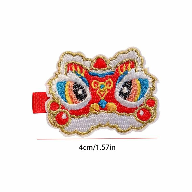 Chinese New Year Embroidery Red Lucky Hairpin for Children Dragon Tang Suit Red Lion Dance Hair Clip Hanfu Hair Accessories