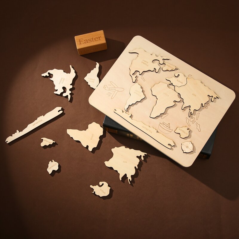1Set Anak Mainan Montessori Pendidikan Dini Peta Kayu untuk Anak Kognitif Jigsaw Bentuk Kayu Cocok 3D Teka-teki Papan Permainan