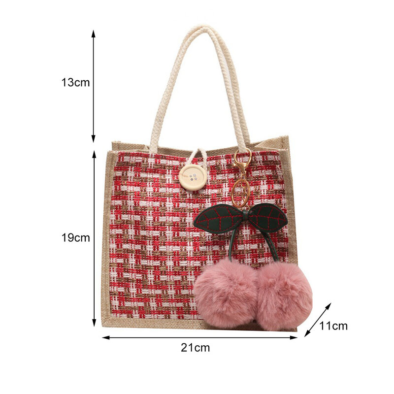 Bolsa trançada de juta com alça quadrada pequena Boho Handmade Woven Bag, Chic Foldable Eco Shopping Bag, Summer Beach, 21x19x11cm