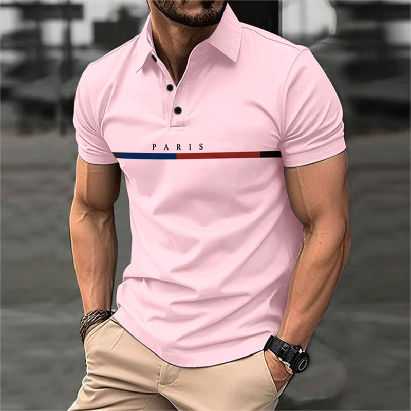 Moda divertente lettera stampa Polo t-Shirt Casual risvolto camicia da uomo estate traspirante abbigliamento da Golf oversize manica corta sport top
