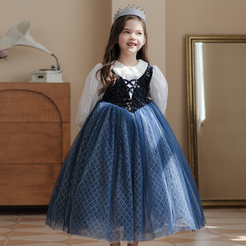 Vestito da ragazza 2024 autunno principessa manica lunga vestito a rete costume di Halloween per bambini