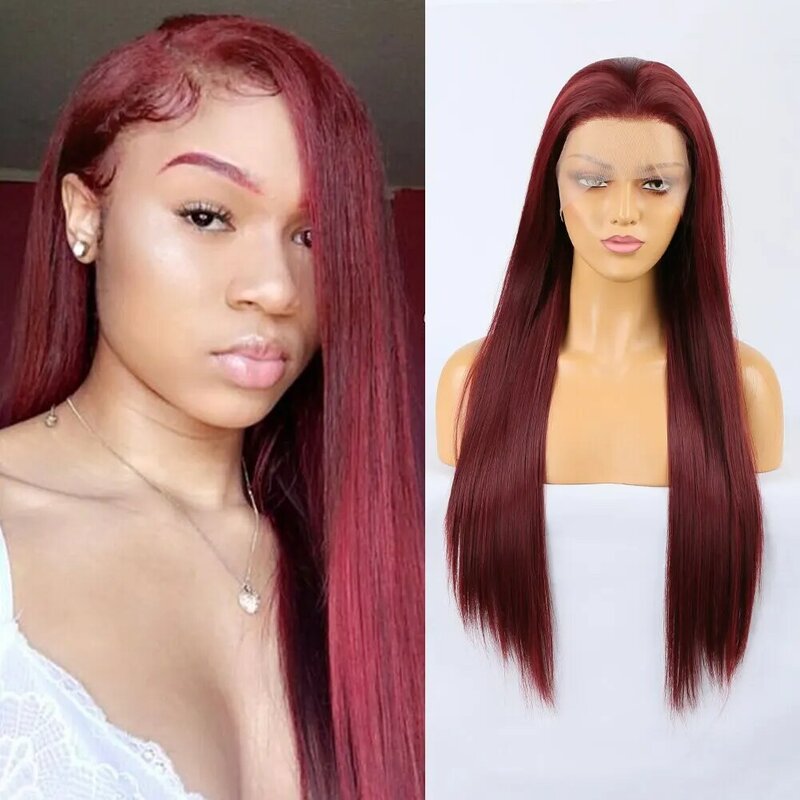 Synthetic Lace Front Wig Long Straight Hair Lace Wigs for Women with Baby Hair Heat Resistant Party Cosplay Wig Black Blonde Use