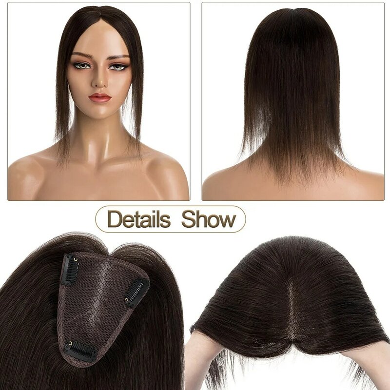 Johanna Choices-Toppers de cheveux humains noués à la main pour femmes, pièces avec couverture de perte de cheveux amincissante, base en dentelle naturelle grise, 8x10cm