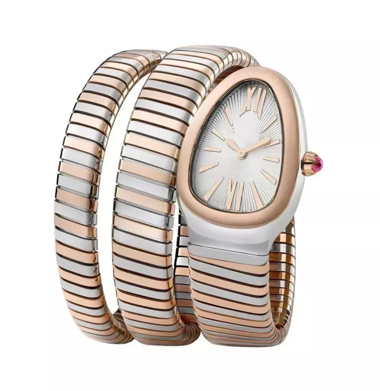Luxury New Women Snake Bangle Silver Rose Gold Long Bracelet White Rome Quartz Stainless Steel Sapphire Watches