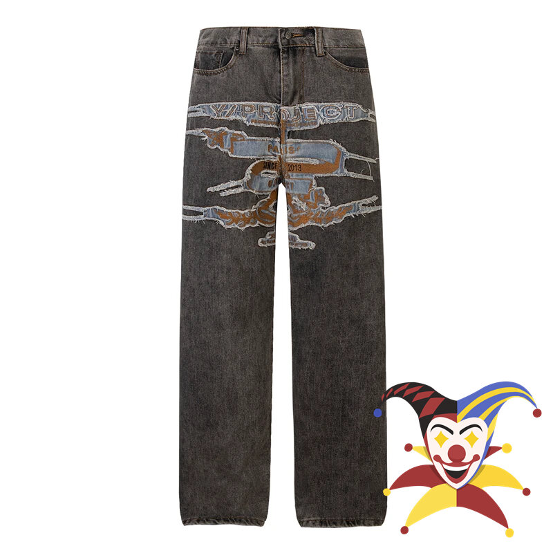Pantalones vaqueros con bordado de retazos para hombre y mujer, Jeans de tela pesada lavada, Proyecto G/R
