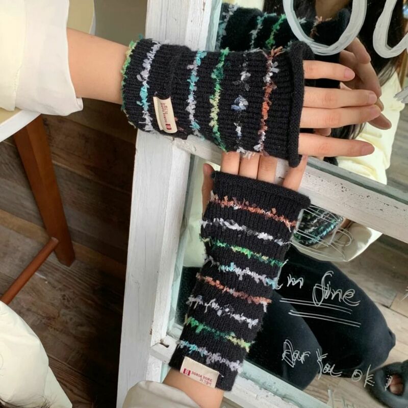 Winter Colorful Stripes Gloves New Fashion Keep Warm Winter Gloves Solid Color Women Knit Sleeve Gloves