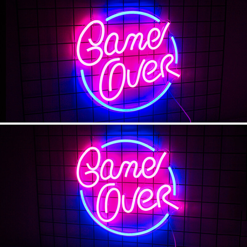 Game Over Neon Sign LED Gaming Logo Lights Gamer Room Decoration Lampa ścienna zasilana przez USB na imprezę Sypialnia Bar Impreza Pokój zabaw Prezent
