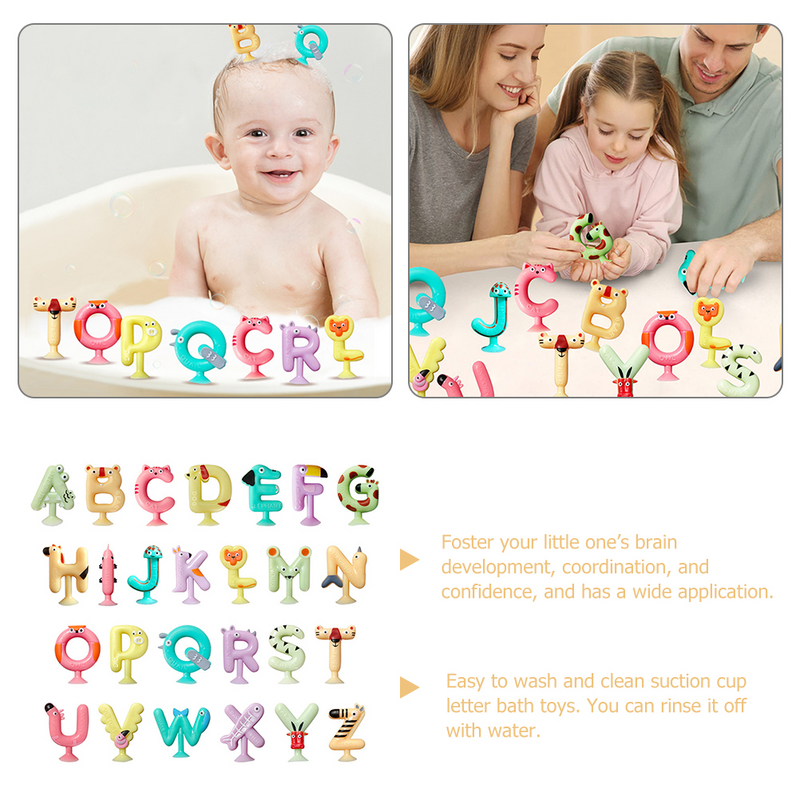 26 Pcs Suction Cup Baby Bath Toys Family Game for Kids Letters Children’s Baby Bath Toys Silica Gel Words Spelling