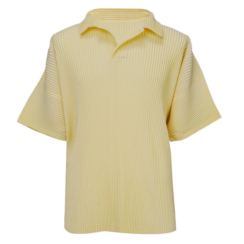Miyake-Polo plisado para hombre y mujer, camiseta de manga corta con solapa de primera calidad, ropa de verano, 2024