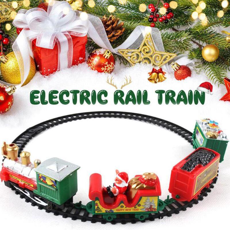 1 Set Natal listrik kereta mainan rel mobil Mini kereta dekorasi pohon mainan anak dengan Tahun Baru bingkai Natal 2024 melacak suara L Z7D9