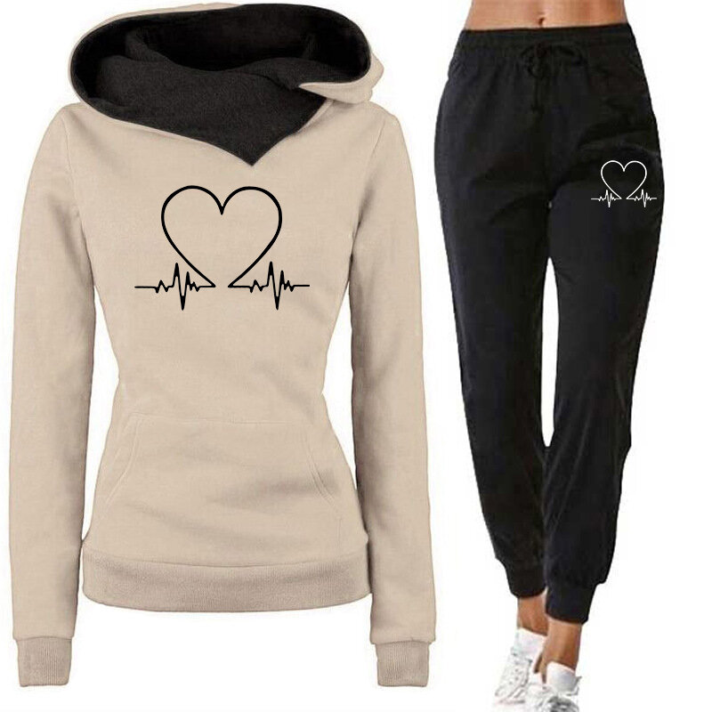 Setelan baju olahraga wanita, dua potong hangat musim dingin Hoodies + Celana pullover kaus wanita Jogging wanita pakaian olahraga setelan olahraga