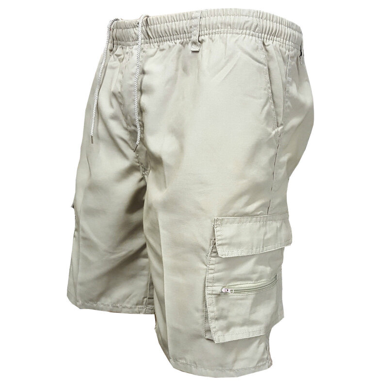 Shorts táticos de perna reta soltos de bolso múltiplo masculino, calça de moletom ao ar livre, calças cortadas de cintura elástica, verão