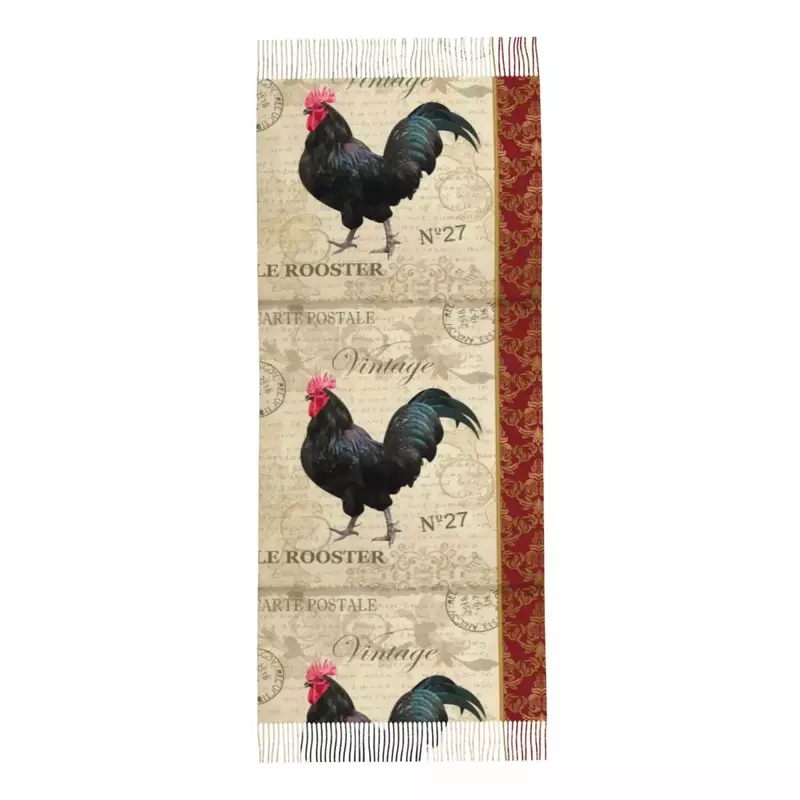 Vintage Postcard With Rooster Women's Tassel Shawl Scarf Fashion Scarf