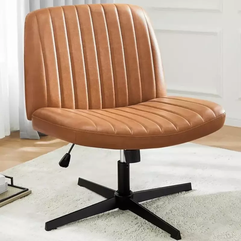 Chaise de bureau à jambes croisées, sans bras, large, sans roues, moderne, bureau à domicile, vanité en cuir réglable
