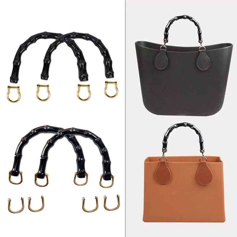 Tote Handle Woven Bag Accessory Woven Bag Handle Imitate Bamboo Bag Strap Box Handle Plastic Bag Handle With D Buckle DIY Black