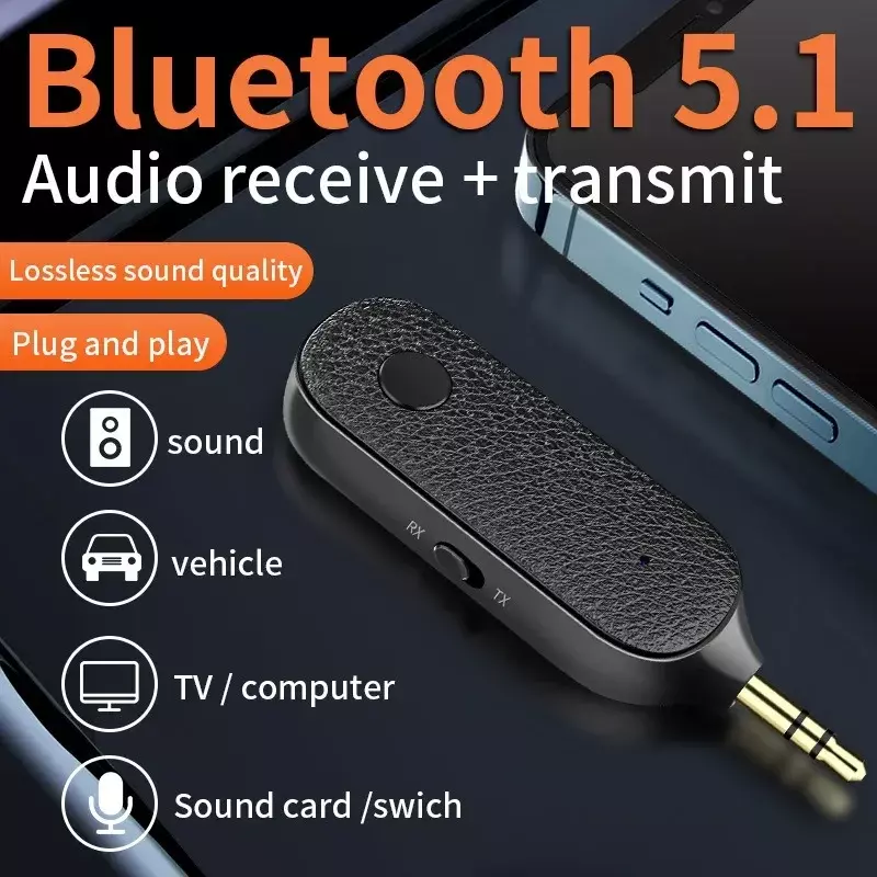 Baru 2 in 1 Bluetooth 5.1 penerima 3.5mm Aux pemancar nirkabel mikrofon bebas genggam mobil adaptor musik Audio untuk Headphone