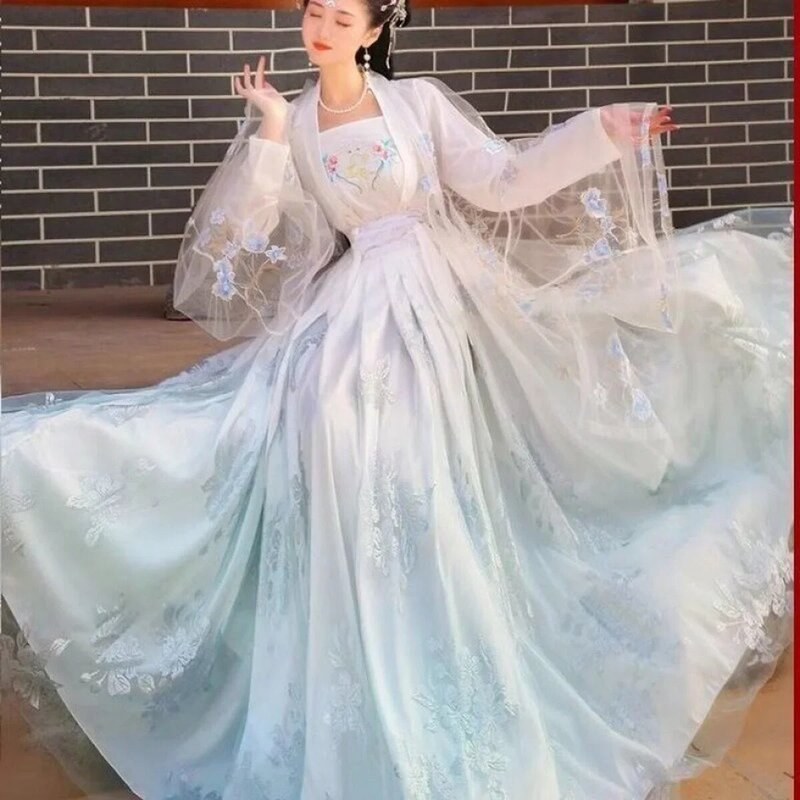 Новинка, женский летний сказочный костюм Hanfu в китайском стиле, элегантная юбка на талии, сказочный костюм для выступления на сцене, традиционный костюм, великолепный