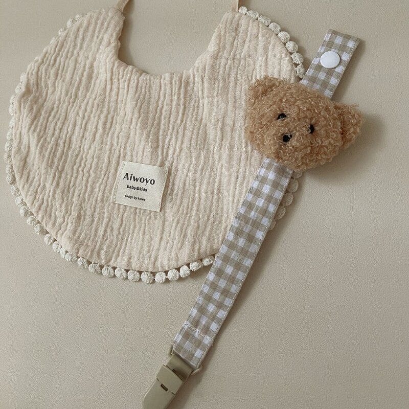 Bear Plaid Cotton Pacifier Chain Clip Baby Nursing Teether Soother Holder Clip DIY Nipple Holder Leash Strap Shower