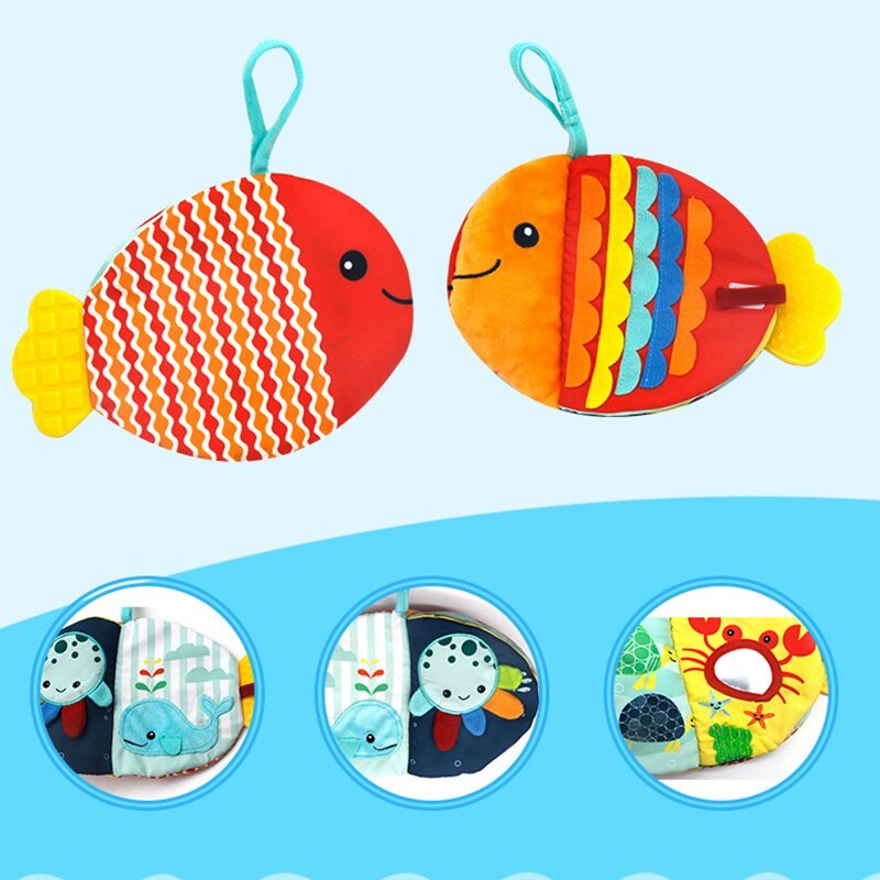 Criativo Cartoon peixe pano livro, Livro de pano lavável iluminação, Boneca animais marinhos, Educação precoce do bebê, brinquedo calmante