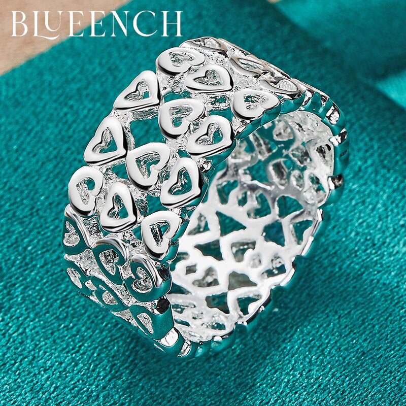 Blueench 925 Sterling Silver Love Rings Women Proposal Wedding Wedding Romantic Fashion Charm Jewelry