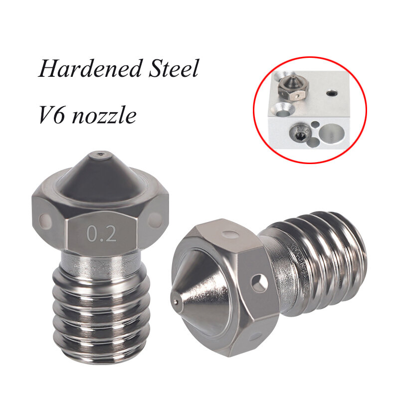 3D Printer Parts E3D V6 Hardened Steel Nozzles 0.2 0.3 0.4 0.5 0.6 0.8mm 1.75mm M6 Thread Nozzle For Prusa I3 CR10 Ender 3 pro